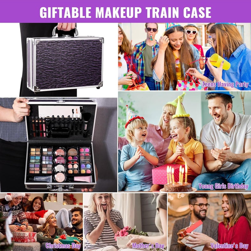 CHARMCODE Makeup Kit for Teen Girls & Women Full Kit, Beauty Train Case with Starter Cosmetic Set, Make Up Valentine Gift Box with Eyeshadow,Lipgloss,Highlighter,Blush,Lip&Eye Pencils,Brush & More(Purple) - Image 5